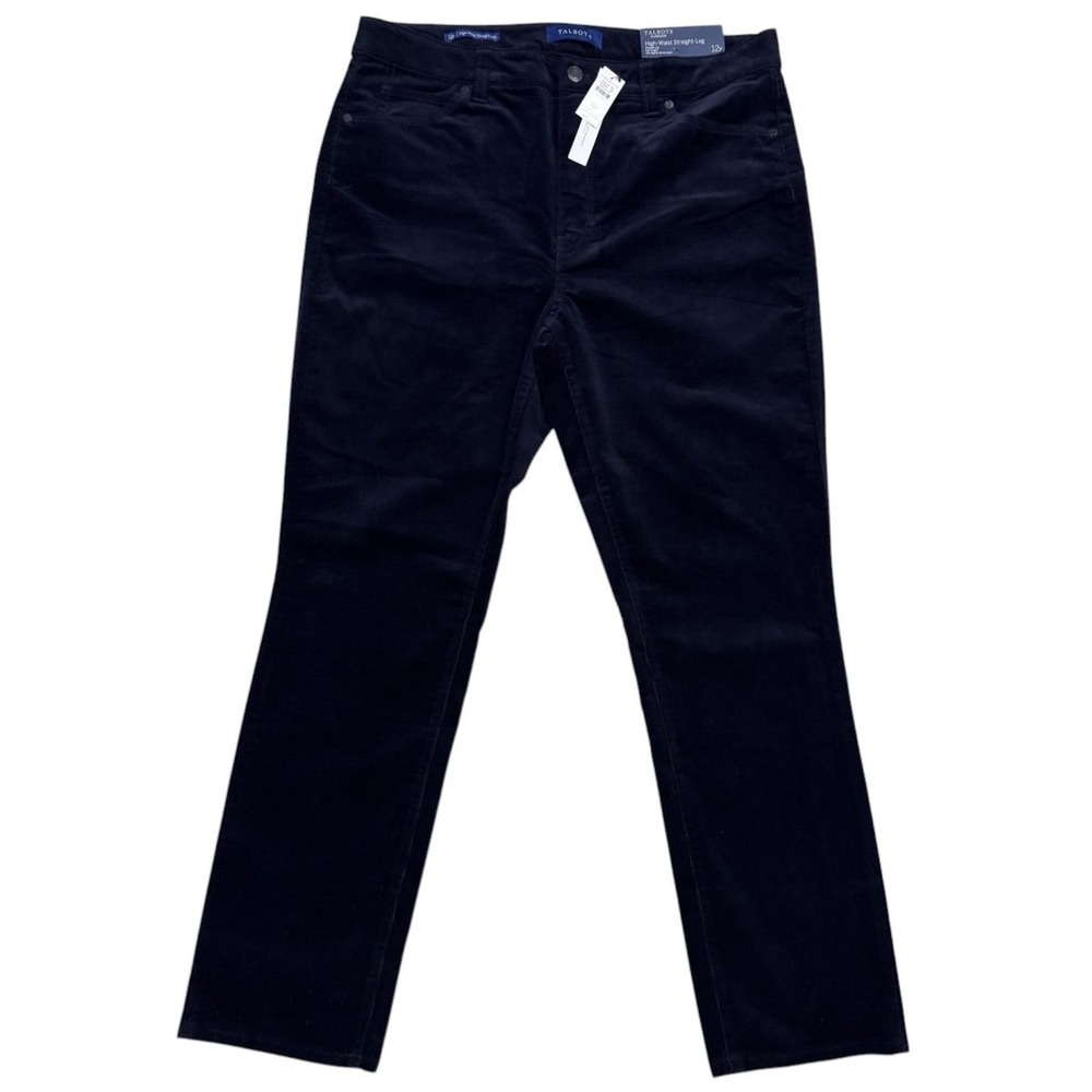 Talbots Corduroy Pants Womens 12P Navy Flawless High-Waist Straight-Leg NWT - Picture 2 of 7